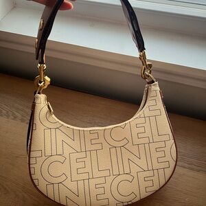 Celine Beige and Brown Logo Shoulder Bag